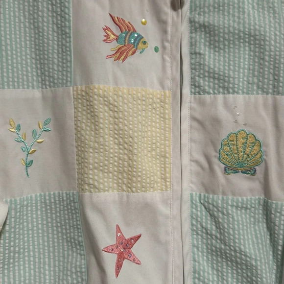 KORET FRANCISCA PETITES Patchwork Embroidery Sequin Sea Life Jacket Size Large - Picture 3 of 9